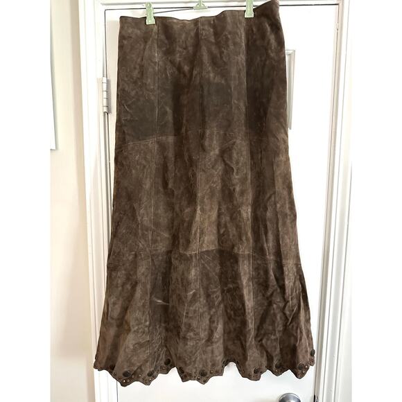 MONTANACO Leather Studded Embellished Jacket Skirt Set Brown Prairie Western -L - Picture 12 of 12